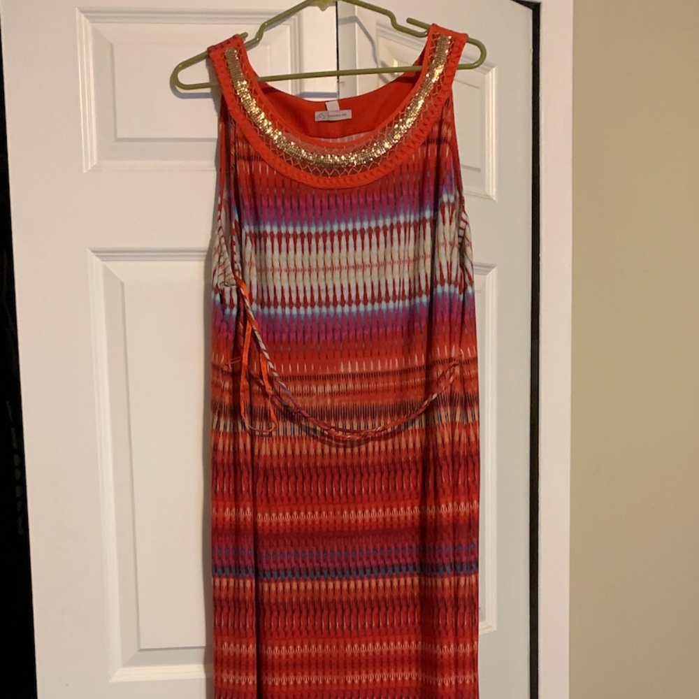 EUC Dressbarn Orange Embellished Maxi Dress